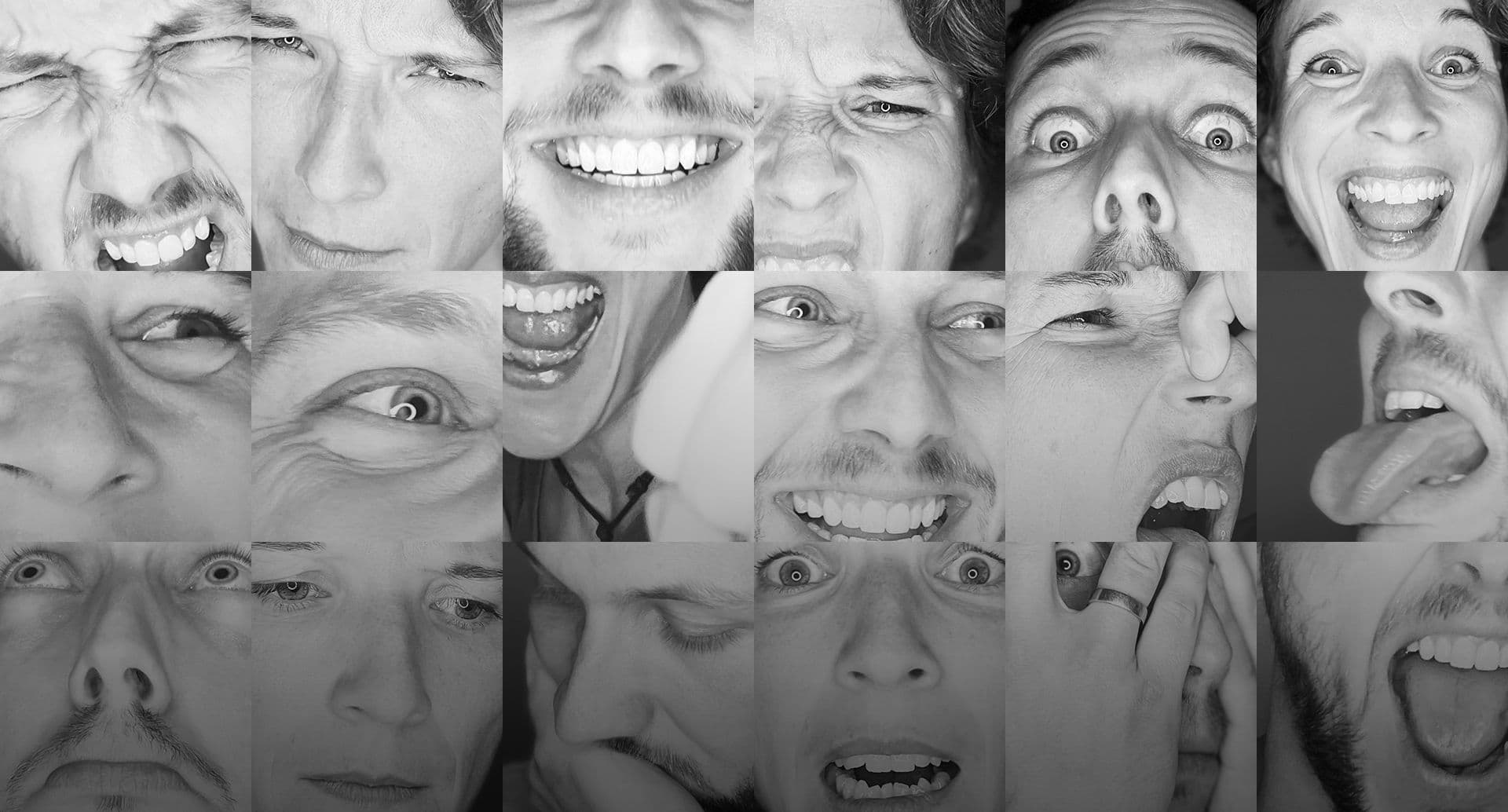 Menschen mit verschiedenen Gesichtsausdrücken, die Emotionen zeigen sollen